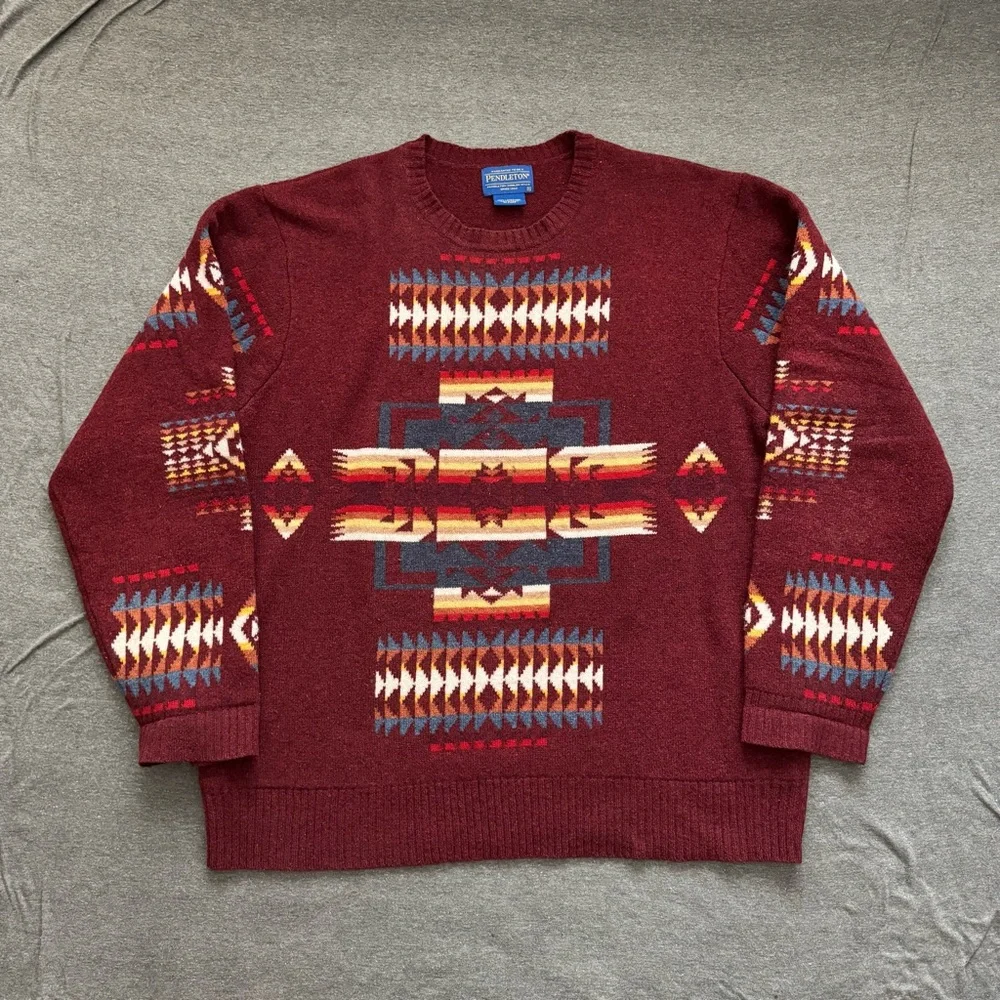 Pendleton Men's Chief Joseph Burgundy Southwestern LambswoolPullover Sweater XL - Picture 1 of 8